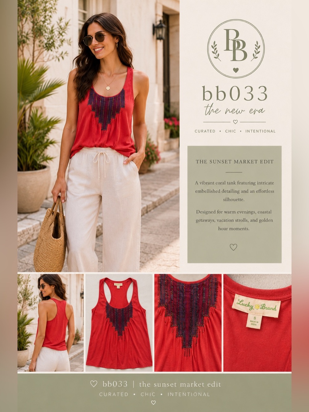Anthropologie Staring at Stars Coral Beaded Racerback Tank— Size S